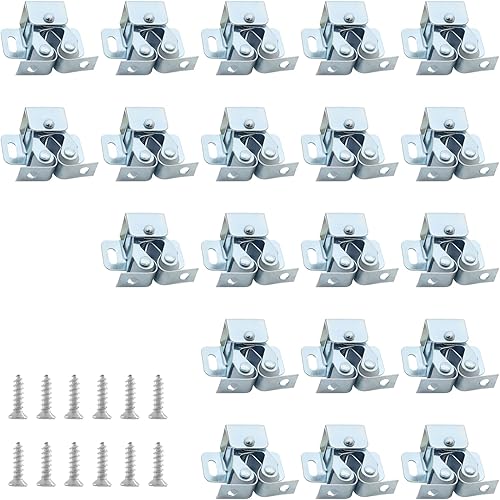 Miniatura 7 de Unlorspy 20 pestillos de doble rodillo en forma de U con tornillos para puerta de armario y armario (zinc blanco)