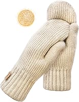 Yuhan Pretty Women's Warm Fleece Lined Winter Mittens - Cozy Knit Thermal Snow Gloves for Cold Weather