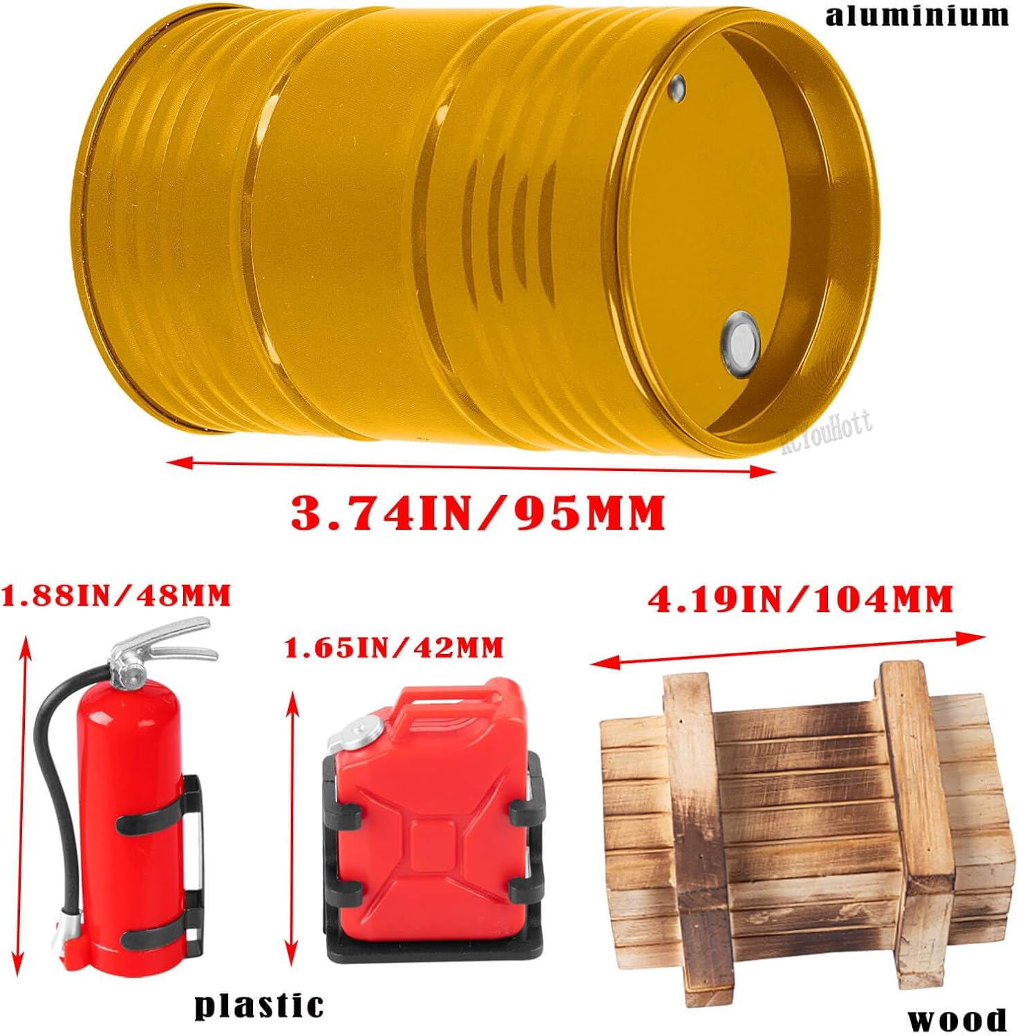 RC Decoration for 1/10 Trx4 Trx6 SCX10 Redca t GEN 7 8 Crawler Car,Luggage Net,Recovery Board,Fuel Tanks,Toolbox,Wood Box,Trailer Hook,Trailer Chain,Simulation Decorative Package,Orange
