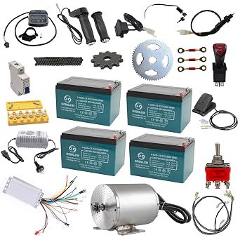 Complete kit DC 1800W 48V Brushless Electric Motor 4500RPM with Speed Controller 12V 12AH 6-DZM-12 Battery High Power Motor Kit for Electric Scooter ATV Go Kart Golf Cart Buggy Quad