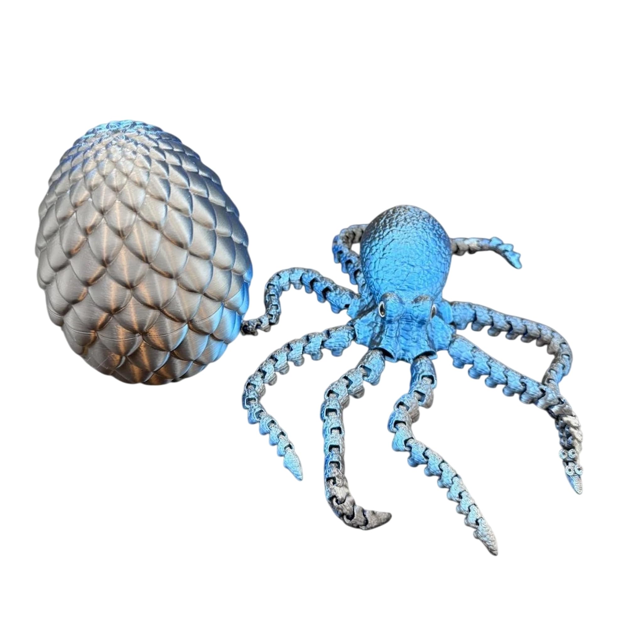 3D Printed Octopus Figure – Flexible Articulated Sea Creature Toy with Movable Tentacles for Interactive Play, Poseable Marine Animal Model, Collectible Desk Decor for Kids & Adults - Blue Black