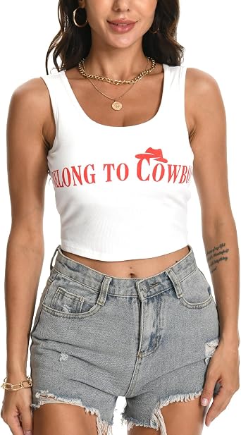 Cowboy Tank Shirt, 100% Cotton, Western Cowgirl Y2K Country Music Crop Top Sleeveless Cami Shirt.
