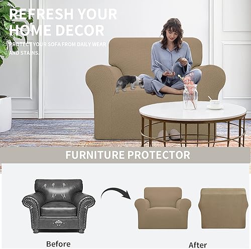 Vista 759 de Easy-Going - Funda elástica para sofá biplaza, 1 pieza, suave, con parte inferior elástica, protector para niños, tela jacquard de elastano y Gris