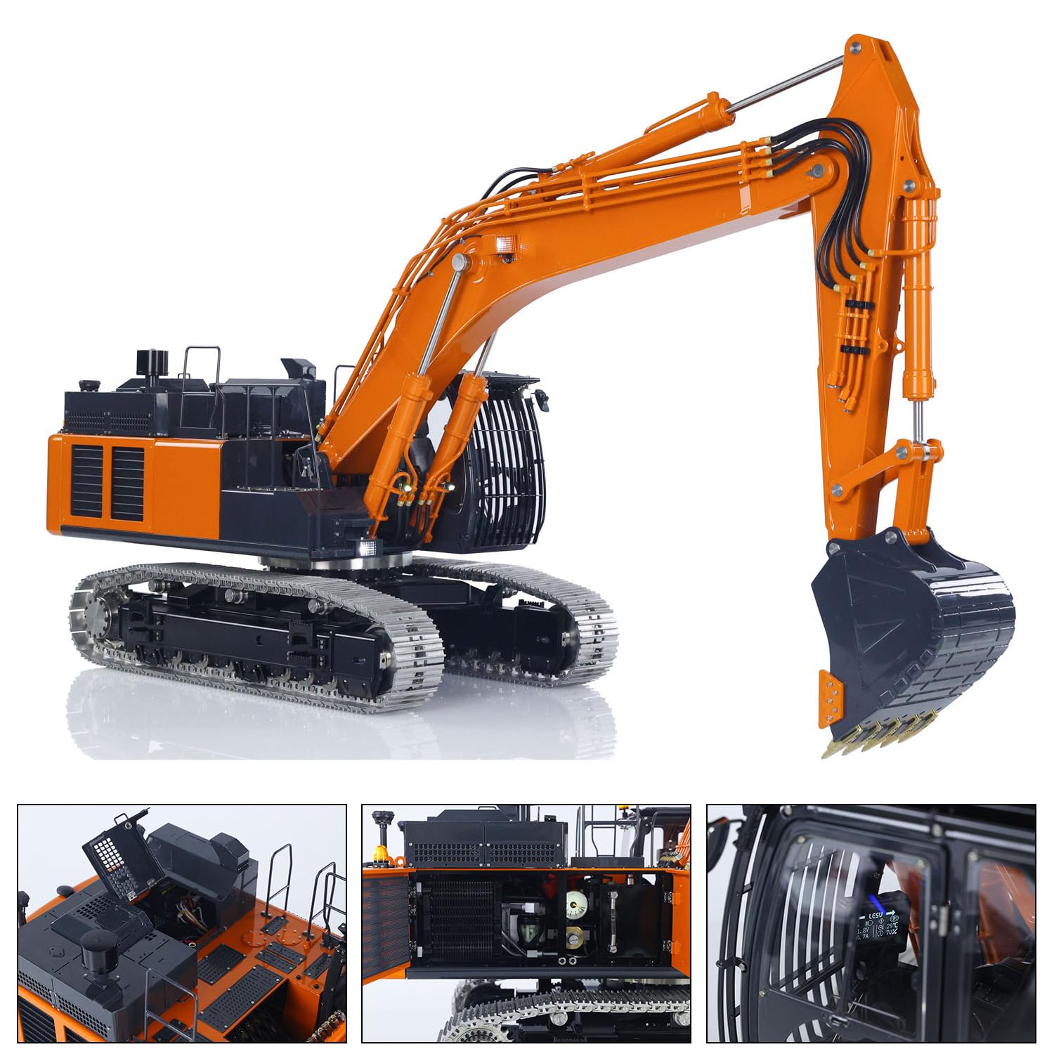 TOUCAN RC HOBBY Excavatrice hydraulique LESU RC à l'échelle 1/14 Aoue ZX490 Télécommande en métal pour pelleteuse lourde Voiture 6CH Valve Lumière 6CH Bague collectrice électrique
