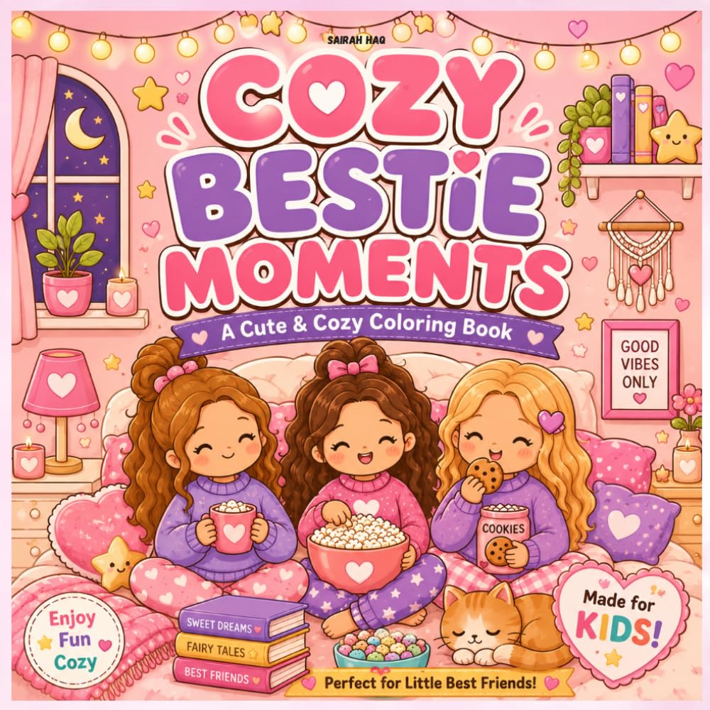 "Cozy Bestie Moments" A Cute & Cozy Coloring Book: A Cute and Easy Coloring Book for Kids Featuring Best Friends, Sleepovers, Fun Activities, Spa, and Cozy Happy Moments