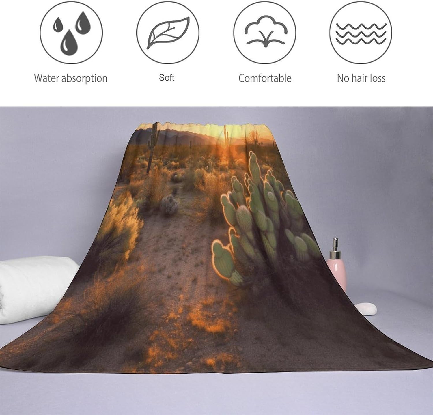 Cactus Desert Sunset Towel Vacation Accessories Essentials Soft Lighterweight，Bath Towel for Adults Women Men，Bath Towels Gift for All Occasions, Machine Washable.