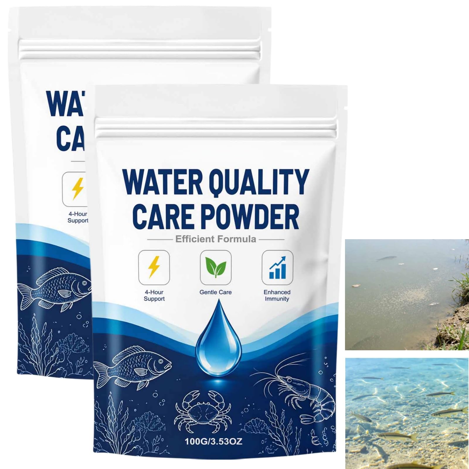 2PCS Formula for Pond & Aquarium,New Aquatic Care Powder, Easy-Mix Water Care Support for Fish, Shrimp & Crab,Easy To Use, Gentle Care, Clear Long-Lasting, Resealable Pouch