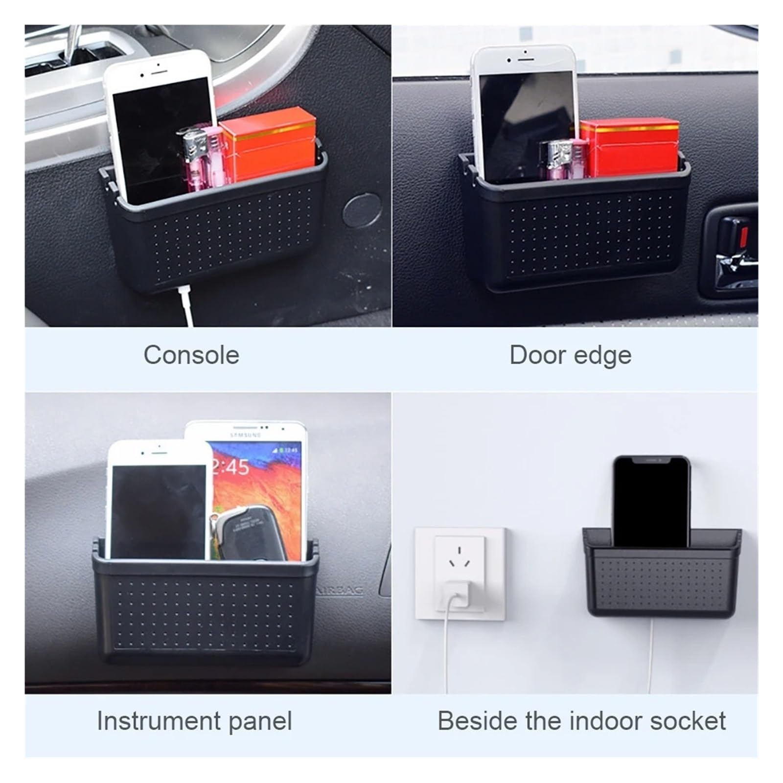 Porta Occhiali per Auto Custodia Nera Adesiva per Scatola Portaoggetti Interna Universale per Auto con Porta di Ricarica Invertita per Automobili
