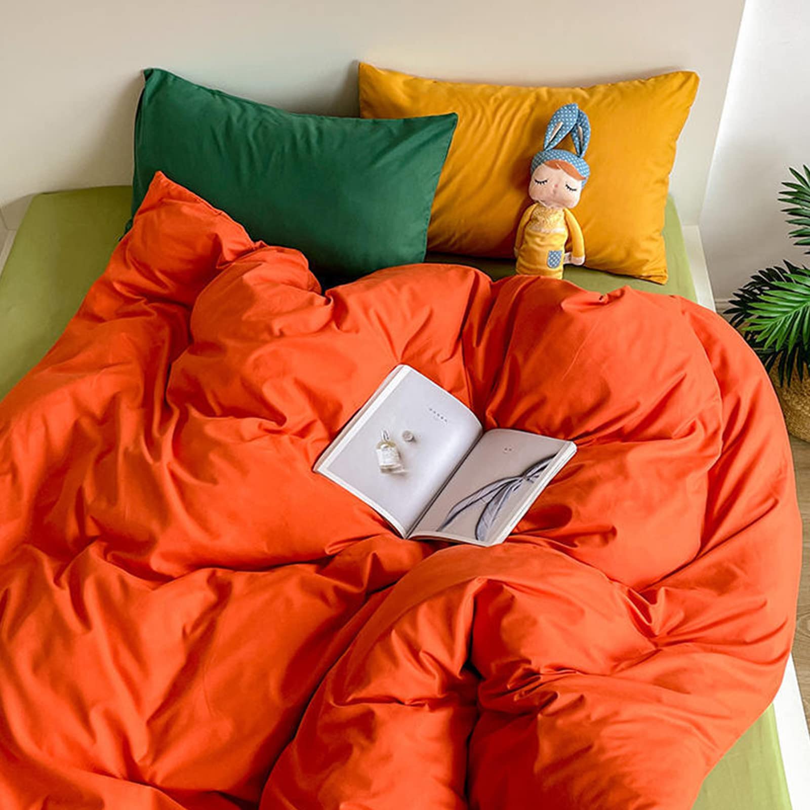 BREATHABLE Skin-friendly Sheet Set With Bed Sheet Pillowcases,Reversible Stitching Color Bedding Set,Cotton Ultra Soft Duvet Cover Set-J Queen 200x230cm(79x91inch)