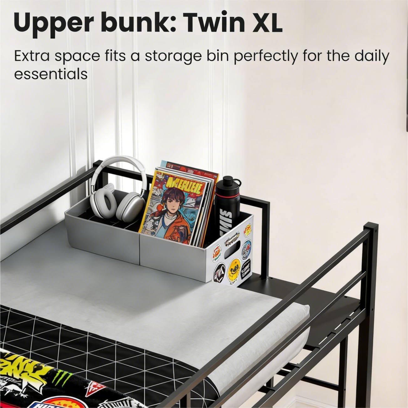Mixcous Triple Bunk Bed Twin XL Over Twin & Twin, Heavy Duty Metal Bed Convertible to 3 Beds for Teens & Adults, Bunk Bed Frame with Adjustable Ladder, Noise-Free, Ideal for Space-Saving Needs, Black | Converts to 3 beds, All ages fit, Flexible for space, High-quality steel, Heavy Duty