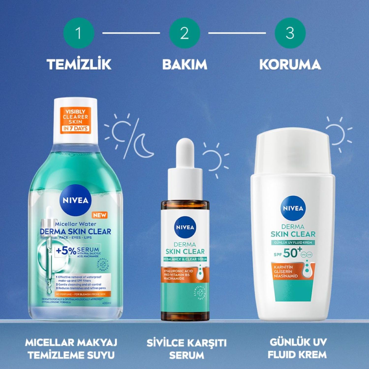 NIVEA SPF50 Derma Skin Clear Sivilce Karşıtı Gündüz Yüz Kremi 40 ml,Matlaştırıcı,Makyaj Bazı,Karnitin,Gliserin,Niasinamid,Hafif Formül