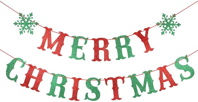 Red and Green Merry Christmas Banner Merry Christmas Sign Garland, Christmas Party Banner Merry Xmas Banner for Christmas Party Decorations, Xmas Holiday Mantle Fireplace Home Decor