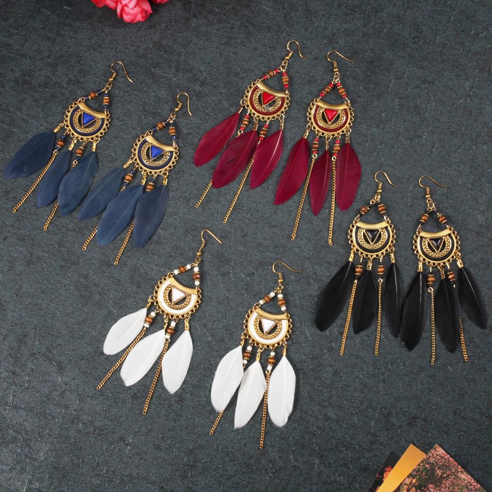 2 Piezas Pendientes de Plumas -Pense de Hojas geométricas Bohemio Pendientes geométricos de Pluma Geométrica Drop Changle Boho Curved Needle Pendientes para Mujeres Joyas de Moda ui