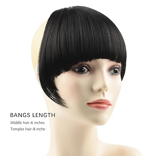 Miniatura 2 de EMERLILY Extensiones de cabello con clip, de cara frontal plana, flequillo, con sienes, piezas de pelo sintético para mujer