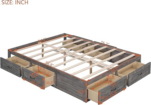 Miniatura 3 de Harper & Bright Designs Marco de cama de almacenamiento completo con 6 cajones, cama de plataforma de madera tamaño matrimonial, marco de cama de