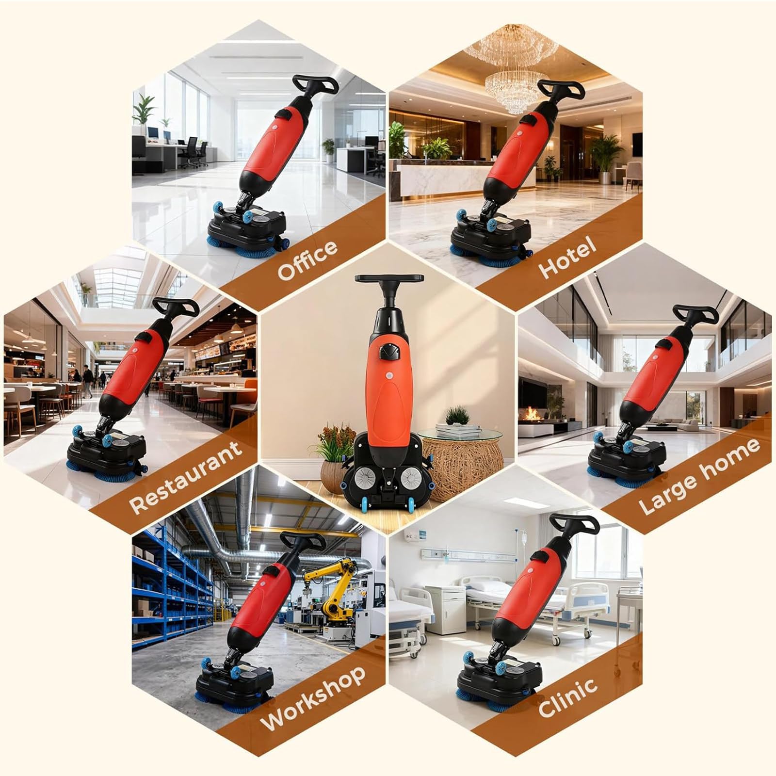 Lavapavimenti professionale a doppia spazzola con operatore a bordo, larghezza di pulizia 43 cm/16,9 pollici, efficienza 12000 piedi quadrati/h, ideale per ristoranti, garage e palestre, col