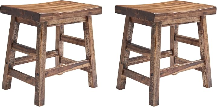 Alaterre Durango Solid Wood Rustic Bar Stool Set of 2, Natural, 20-Inch | Dining Height Backless Barstool Kitchen Seating with Saddle Seat, Barstools for Kitchen, Dining Table, or Extra Seating