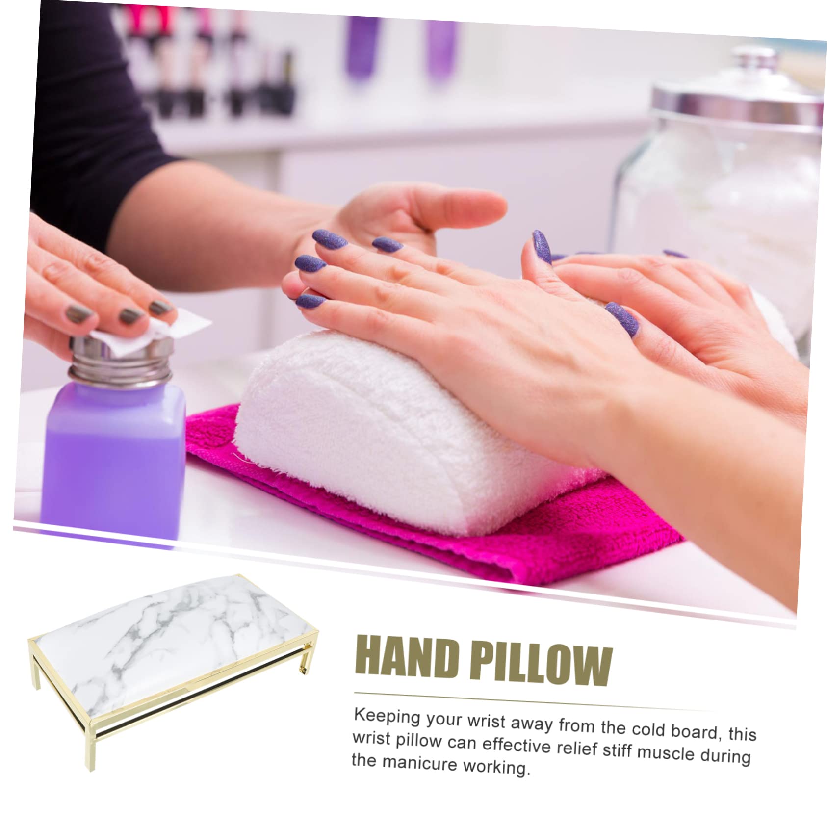 Cuscino Poggiamano per Unghie in Cuoio e Metallo Bianco | Supporto Stabile per Polso, per Uso Domestico e Manicure, Design Marmo, Formato 1 Pezzo