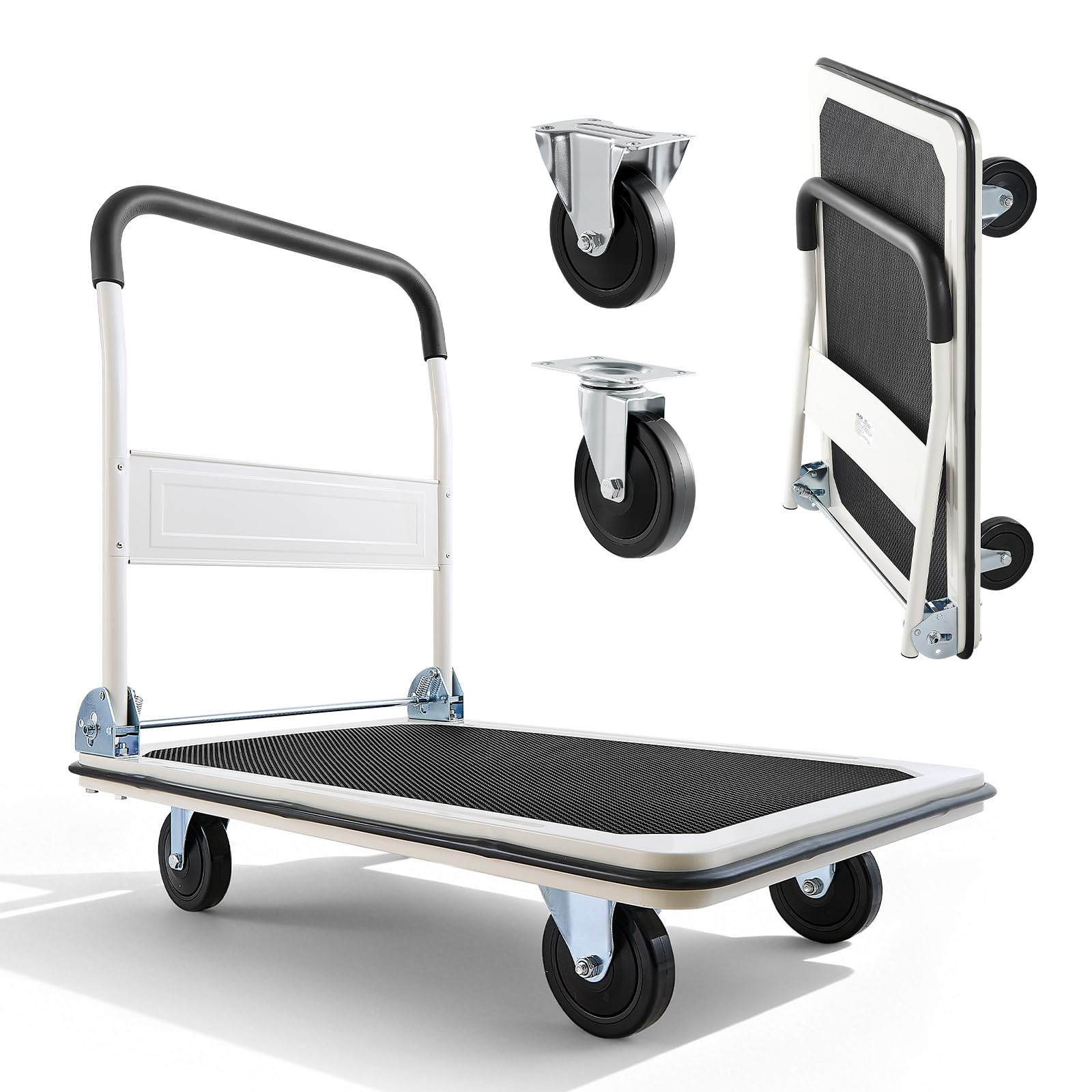 VEVOR Carro Plataforma Plegable 900 x 610 mm, Carretilla de Transporte Carga de 299,37 kg, Carrito Portaequipajes con Plataforma con Ruedas de PVC de 123 mm, para Tareas Domésticas, Almacén, Mudanza