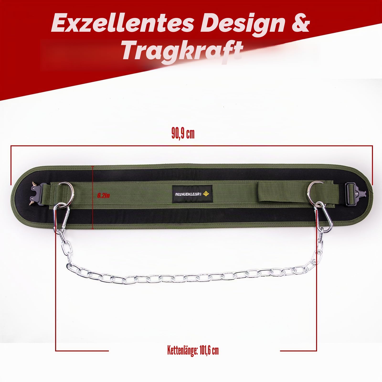 MANUEKLEAR Dip-Gürtel, Gewichtsgürtel, Fitness-Gürtel für Männer und Frauen, robuster Dip-Powerlifting-Gürtel mit Kette, 101,6 cm, Kreuzheben für Kniebeugen, Klimmzüge, Workout