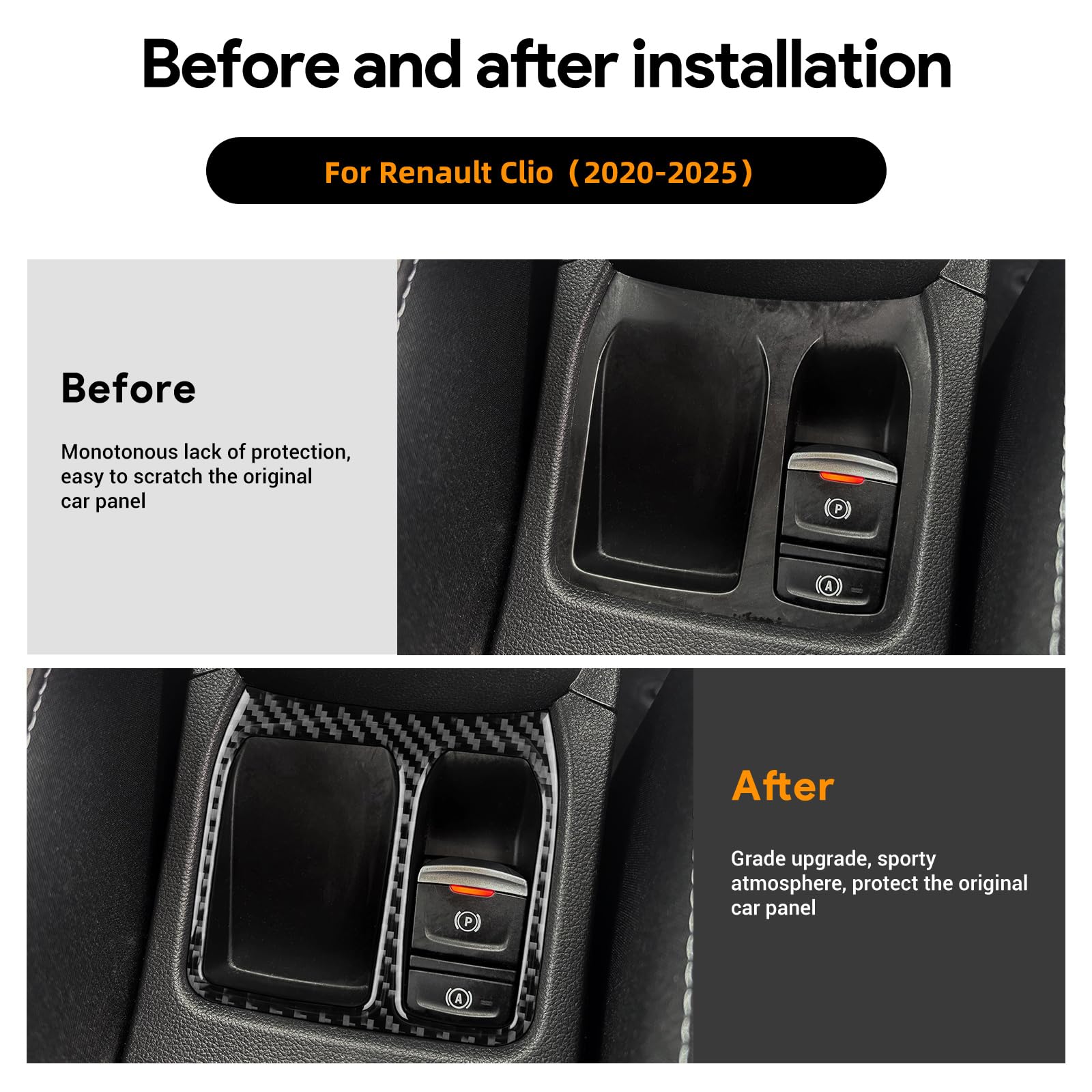 KUNGKIC Per Renault Clio 5 MK5 2020 2021 2022 2023 2024 2025 Accessori Fibra di Carbonio Auto Console Centrale Leva Elettronica Freno di Stazionamento Elettronico Tastierino Interno Accessori