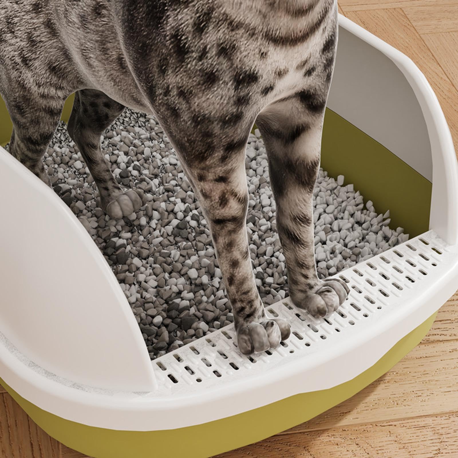 Katzenklo Semi Offene Katzenstreu Box mit Abnehmbarem Erhöhtem Rand Tragbarer Sandbehälter Anti Spritzen für Kätzchen Kleine Nagetiere Haushalte mit M, grünes L
