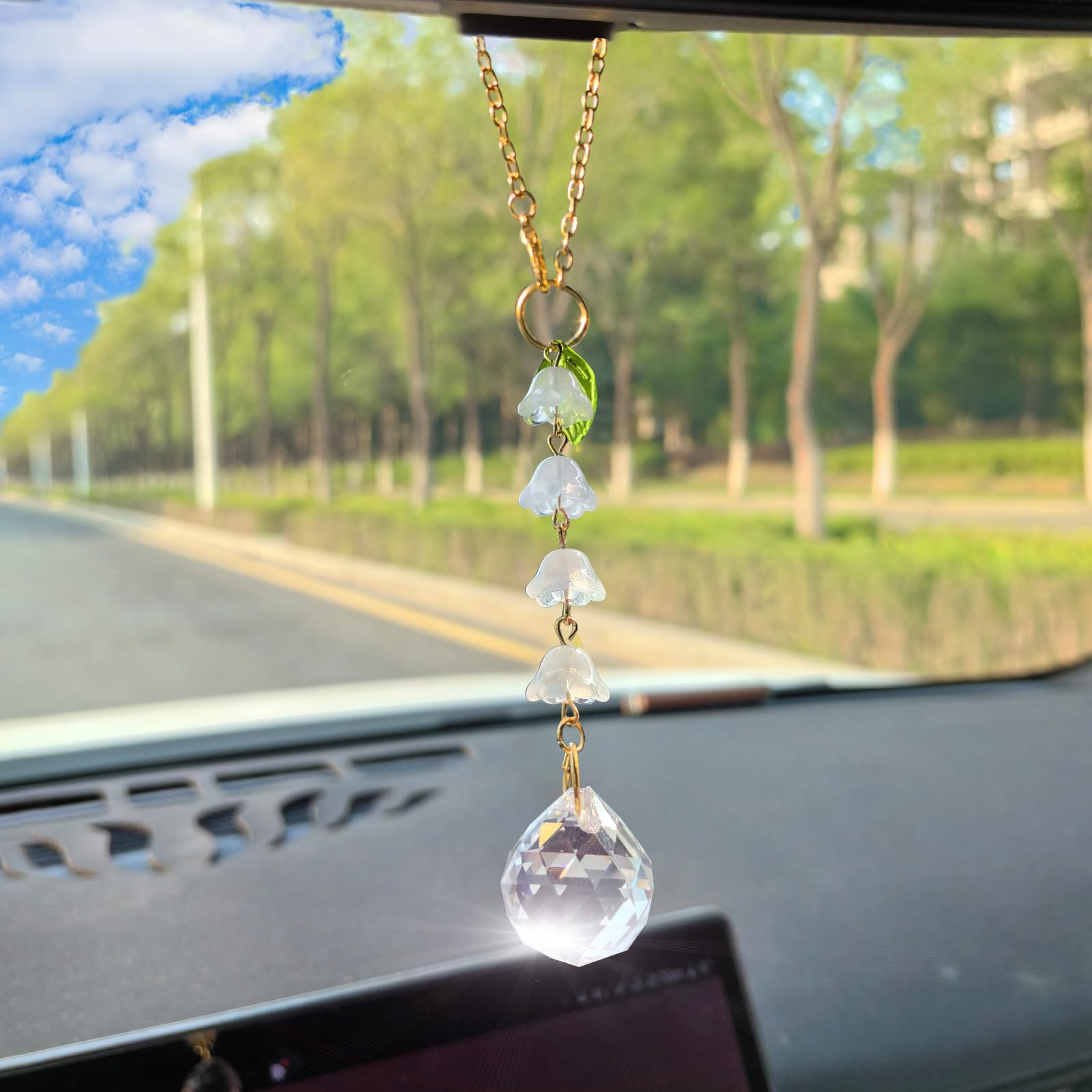 GLASSY 車用　アクセサリー Sun Catcher Car Accessories Hanging Glass Lily of The Valley Rear