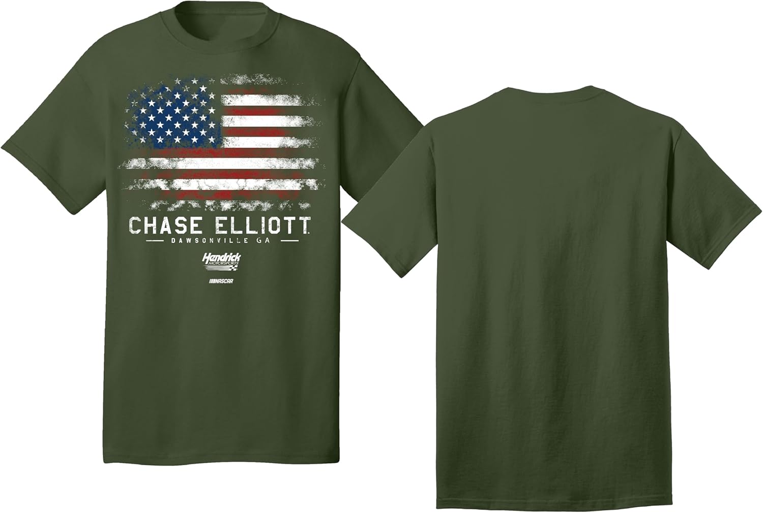 Checkered Flag Sports Adult Military Green Patriotic Flag Short Sleeve T-Shirt