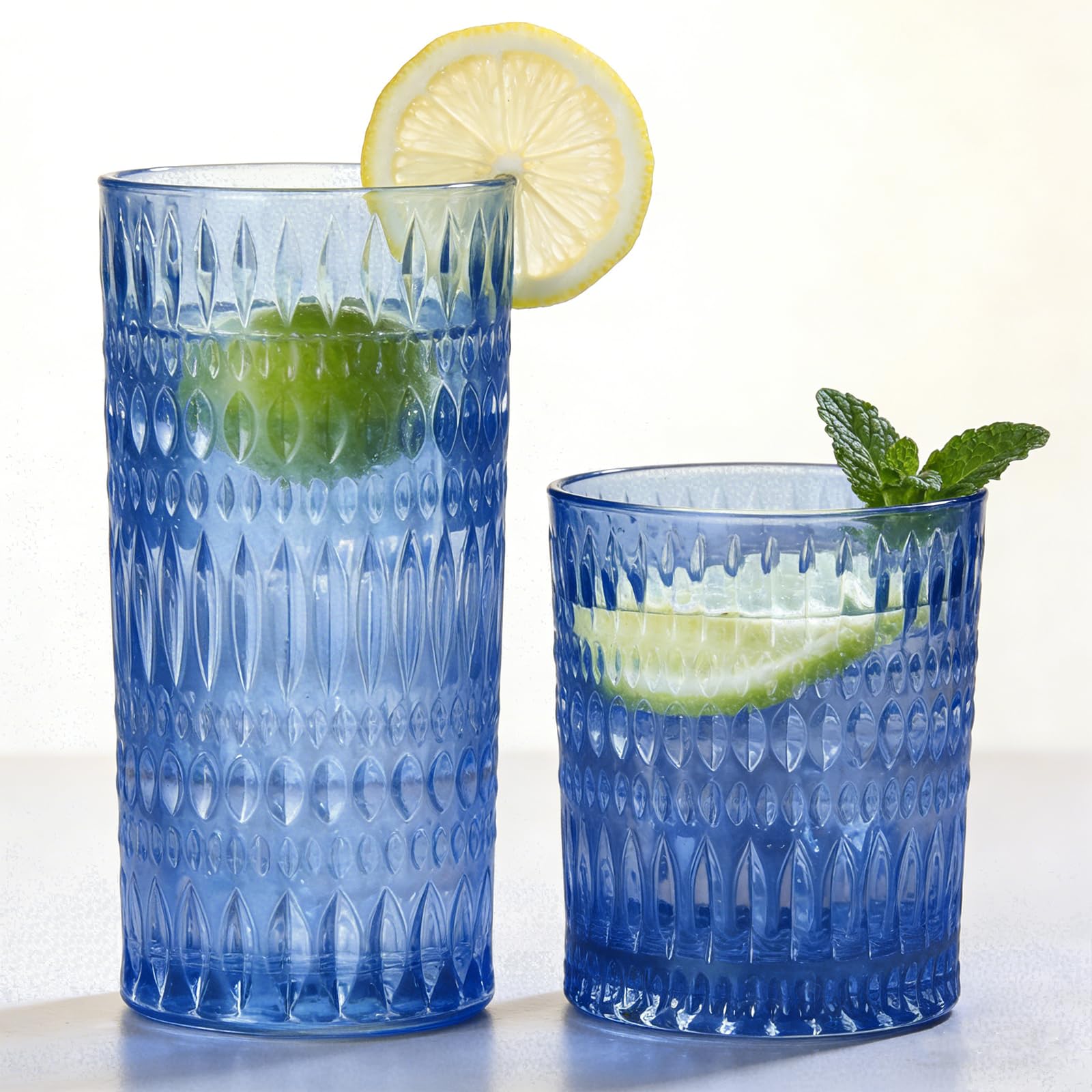 Glassware Drinking Glasses Set of 8 14 oz Highball Glasses 10 oz Ribbed Glass Cups Vintage Glassware for
