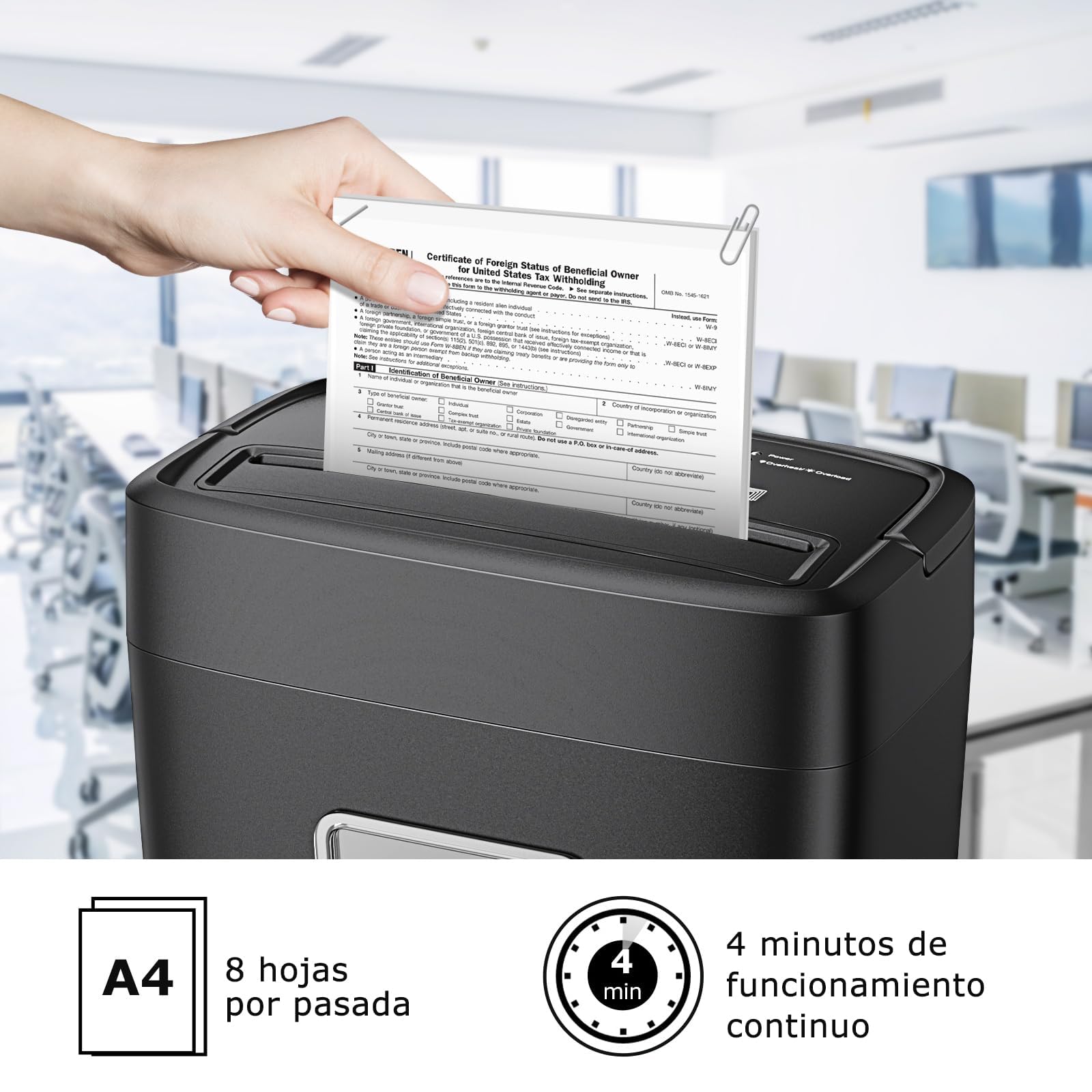 Bonsaii P4 Destructora de Documentos, 8 Hojas Corte Cruzado, C261-C | Trituradora de Papel 5x14mm, para Hogar y Oficina, Papelera 16L, Protección contra Sobrecalentamiento