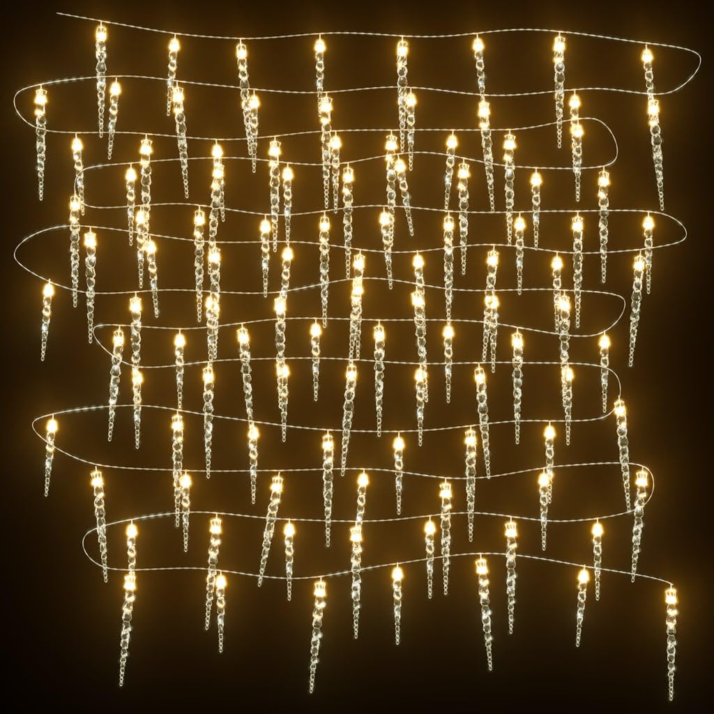 Tidyard Guirlande Lumineuse à glaçons Noël 100 LED Blanc Acrylique PVC Décoration de Facile à Assembler Décoration de Noël pour Maison Bureau Fêtes Décoration