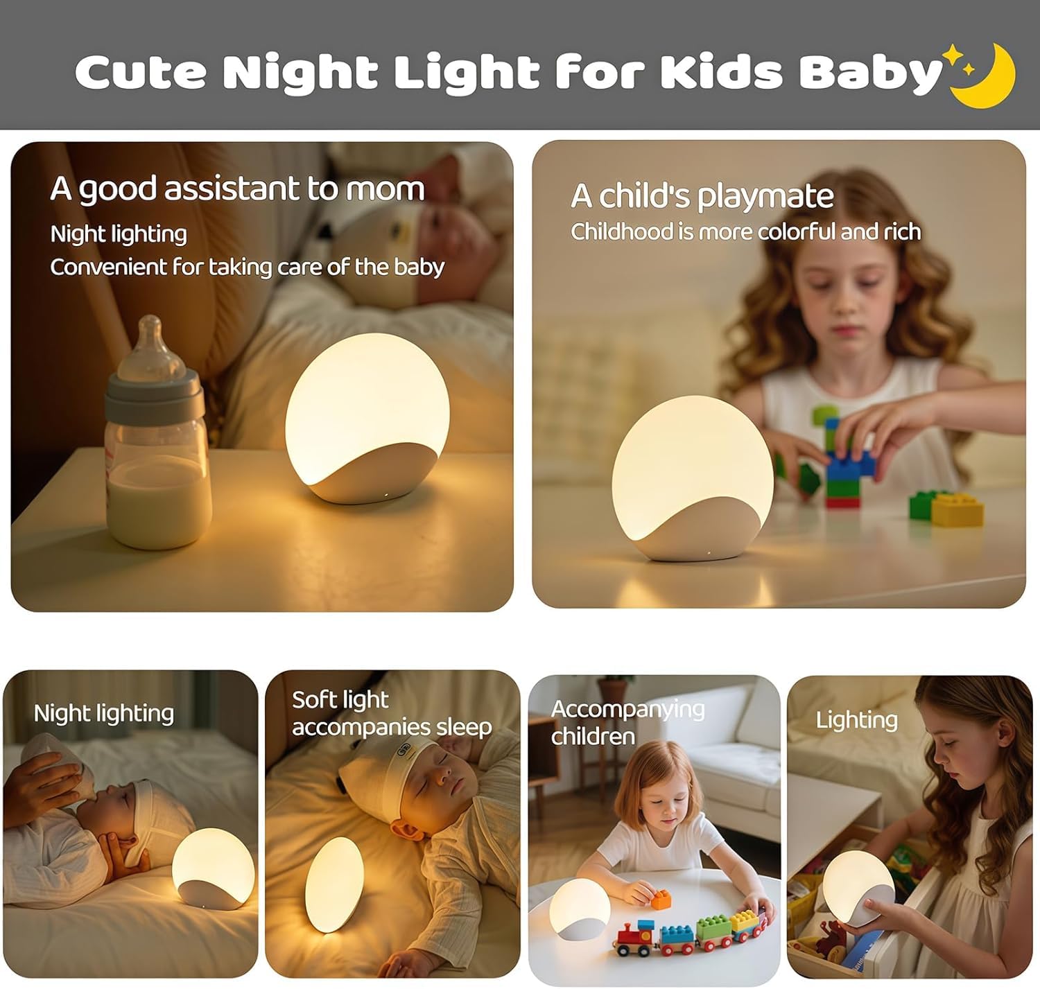 IYT Simpatica luce notturna per bambini, 7 colori, dimmerabile, luce notturna per bambini, in silicone al tatto, per l'allattamento al seno, morbida senza BPA, luce per la camera dei bambini