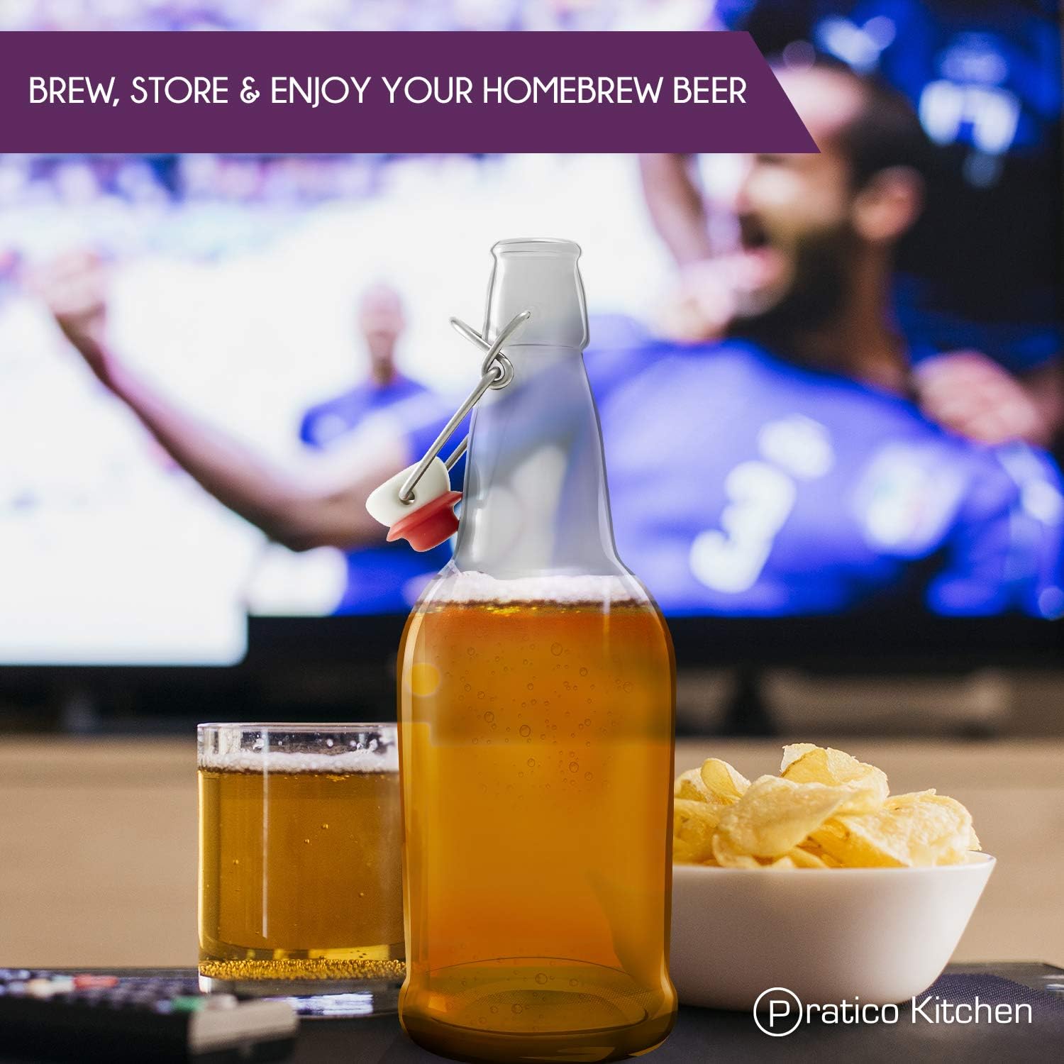 Secure Swing 16 oz Beer Bottles with Ceram-Seal Ceramic Cap for Fermentation & Carbonation of Beer, Soda, & Kombucha - 6 Pack - Clear