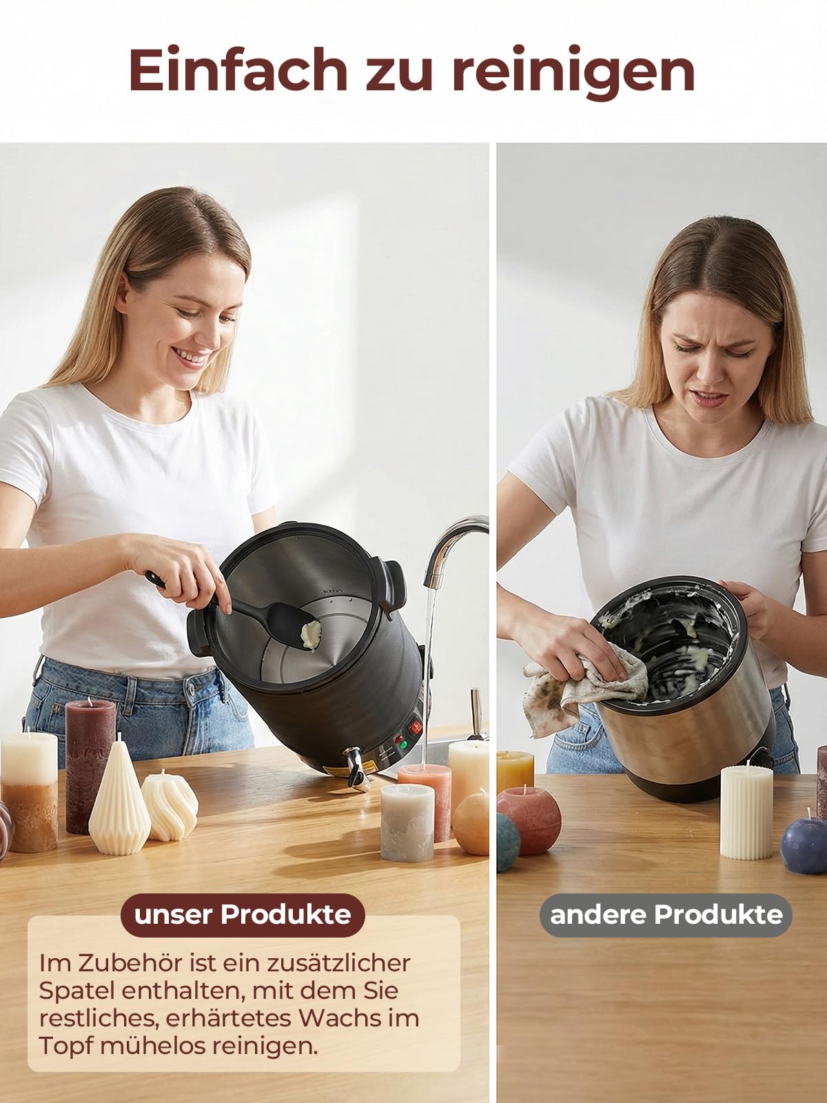 FOHERE Wachsschmelztopf, Kerzen Selber Machen Set, 1520W Edelstahl Kerzenherstellung Kit Komplettset mit Lederhülle & 28cm Reinigungsspatel für Sojawachs Bienenwachs DIY Duftkerzen Geschenke