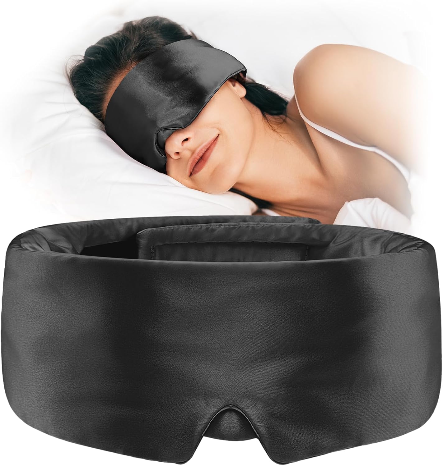 Zacht slaapmasker, verbeterde 3D-neuspads, ademend oogmasker met brede hoofdband, verstelbaar voor heren en dames, zwart
