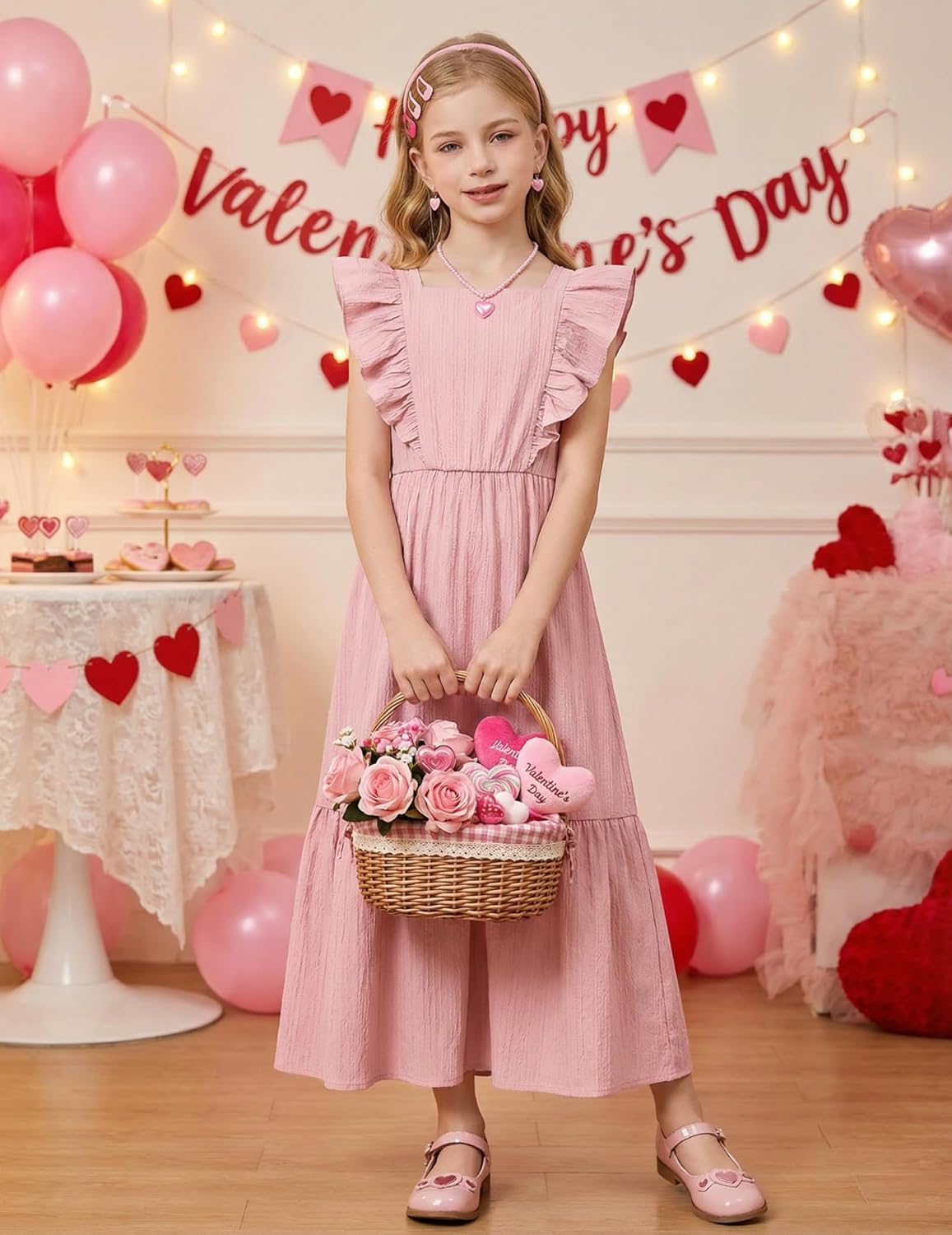 Arshiner Girls Summer Tie Back Dress Tween Boho Casual Square Neck Flutter Sleeve Maxi Dresses with Pockets - Image 3