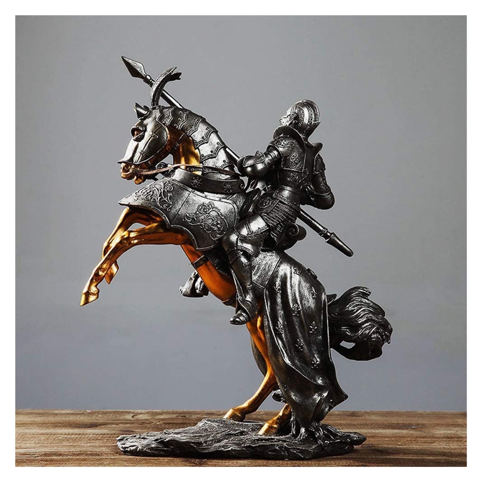 rzeźba artystyczna rodzina rzeźba artystyczna figurki dekoracja biurowa w domu statua rycerz statua Ornament zbroja średniowieczna rzeźba na koniu kolekcjonerska dekoracja figurka prezent do d