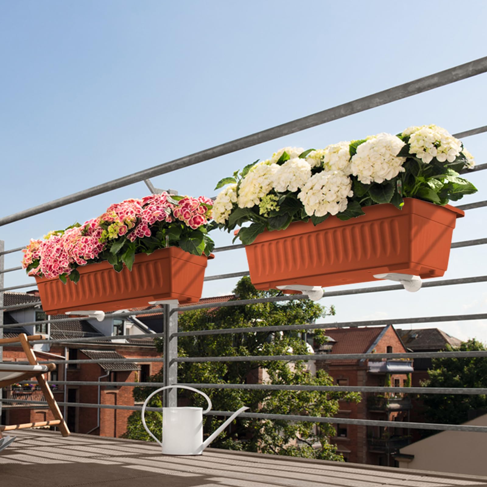 HAKZEON Blumenkästen Aus Kunststoff – 6 Stück, 43,2 Cm, Mit Tabletts & 30 Etiketten, Weiß, Für Balkon & Garten