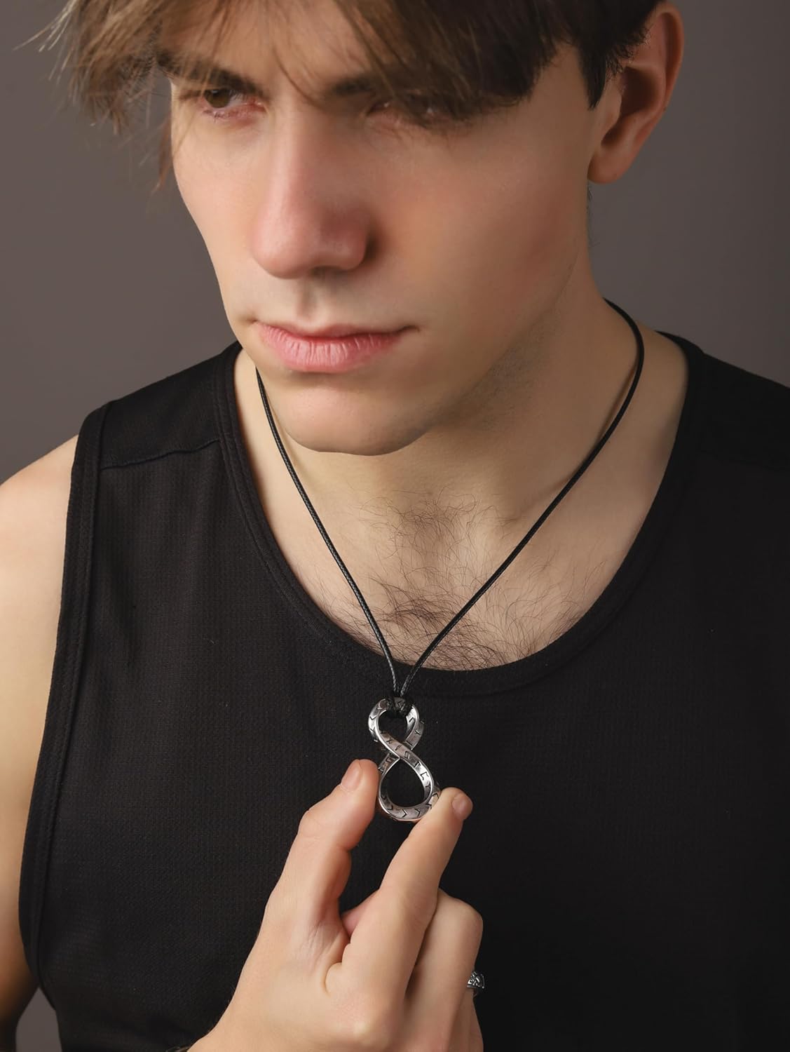 HAQUIL Viking Runes Necklace, Silver Plated Stainless Steel Norse Runic Infinity Talisman Pendant, Faux Leather Cord, Viking Jewelry Gift - Image 6