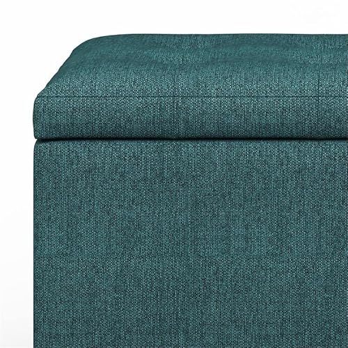 Simplihome Cosmopolitan 34 Inch Wide Rectangle Lift Top Storage Ottoman In Upholstered Teal Tufted Polyester Fabric, Footrest Stool, Coffee Table For The Living Room, Bedroom And Kids Room #TOP5