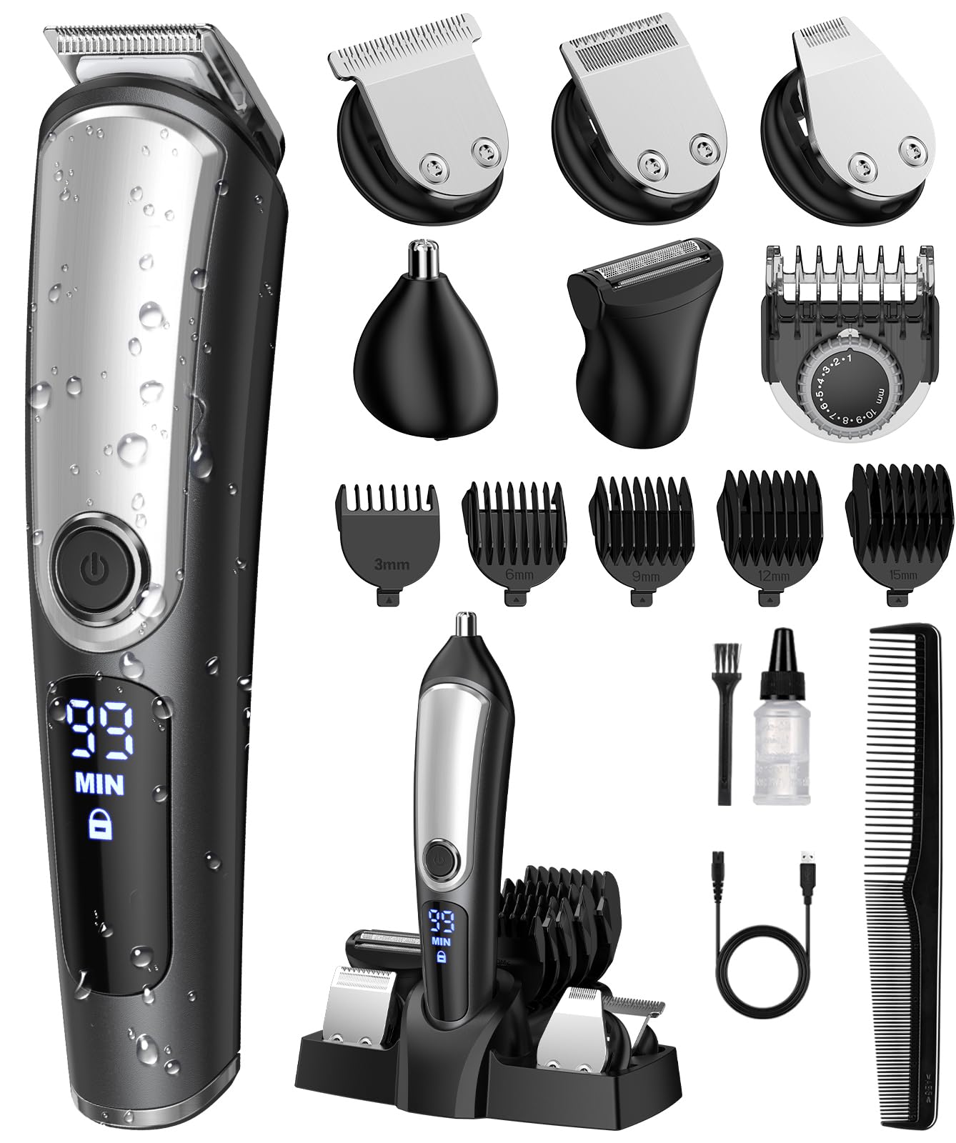 YIRISOBeard Trimmer for Men, Waterproof Electric Razor & Men Shaver for Nose, Body, Face and Mustache, Cordless Men Grooming Kit, Gifts for Men