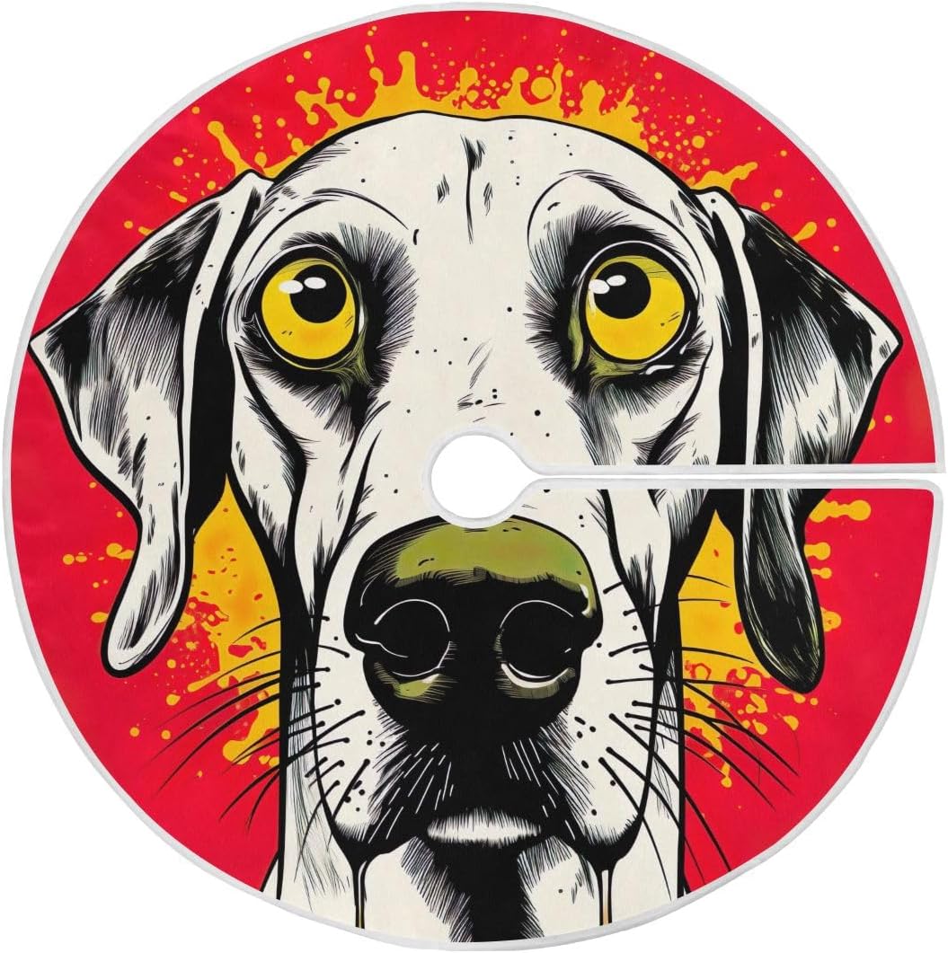 35.4 Inch Large Christmas Tree Skirt, Soft Funny Dog on Red Christmas