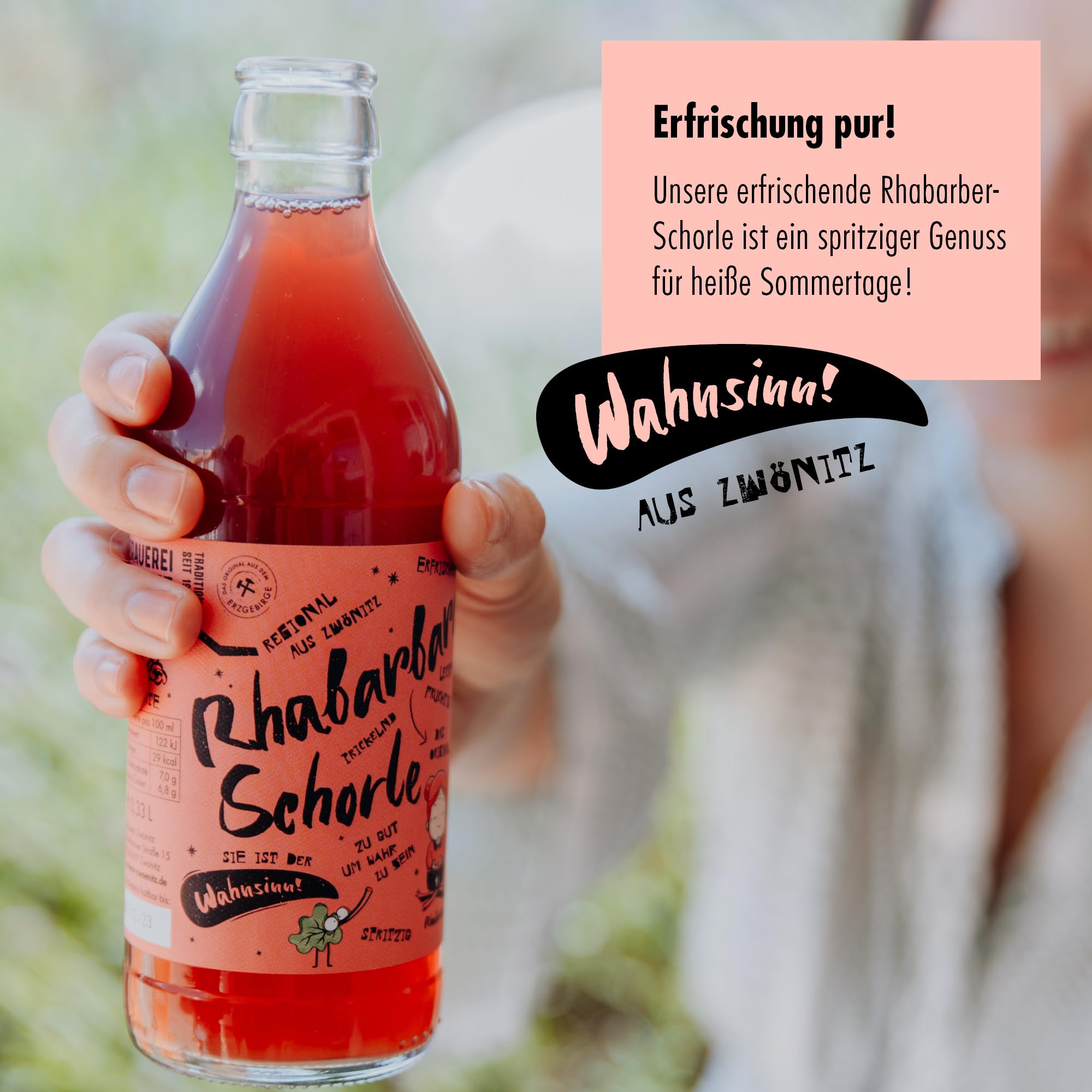 Brauerei Zwönitz Rhabarberschorle 18er Pack / 0,33 Liter Glasflaschen Rhabarbersaft Schorle/Erfrischende Rhabarber Limonade aus Sachsen