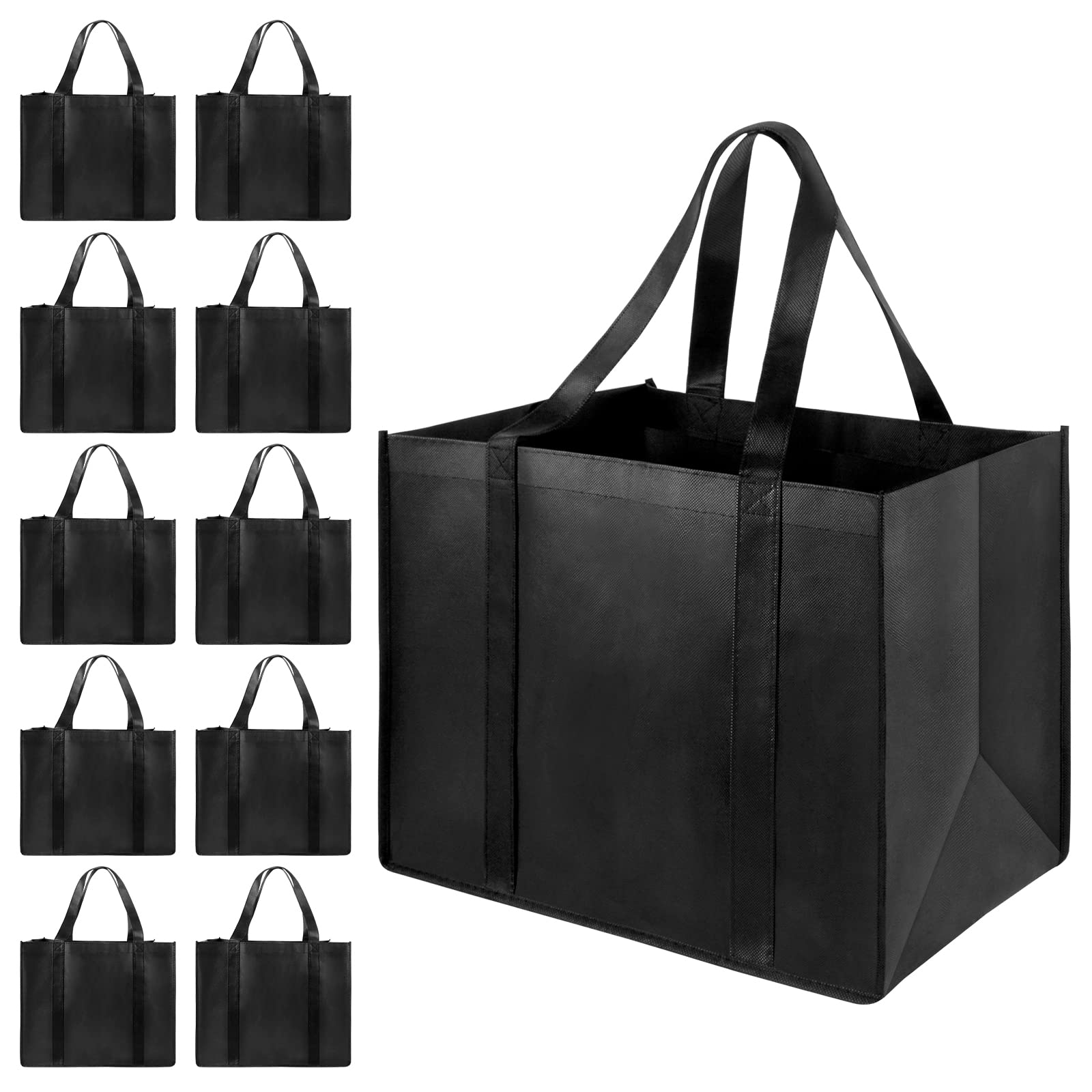 Sponsored Ad - LadyRosian 10 Pack Heavy Duty Kitchen Reusable Grocery Bags, Durable XL Shopping Tote with Handle Can Hold 45+lbs, Stands Upright, Foldable & Washable (Black)