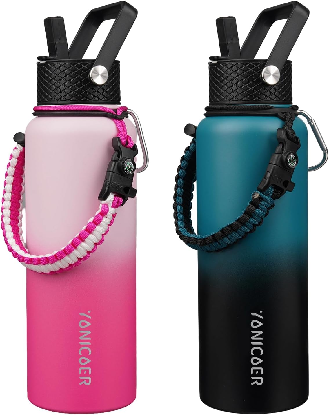 Insulated Water Bottle 40oz(Sakura pink)+Insulated Water Bottle 40oz(Gradient blue black) Triple Wall Vacuum Stainless Steel(Dishwasher Safe)