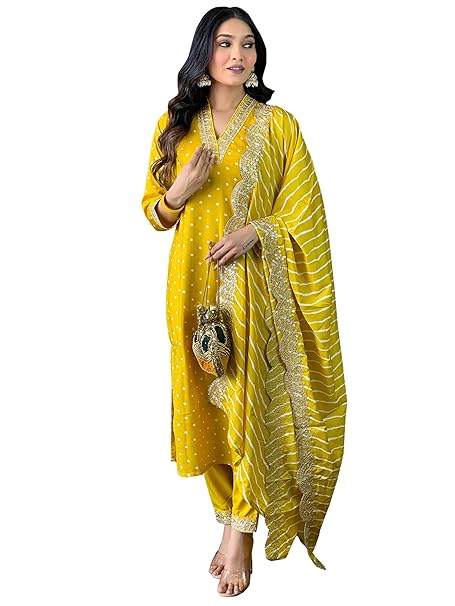 Naixa Women's Rayon Cotton Lining Embroidered Straight Kurta with Pant and Dupatta Sets (NX-470)