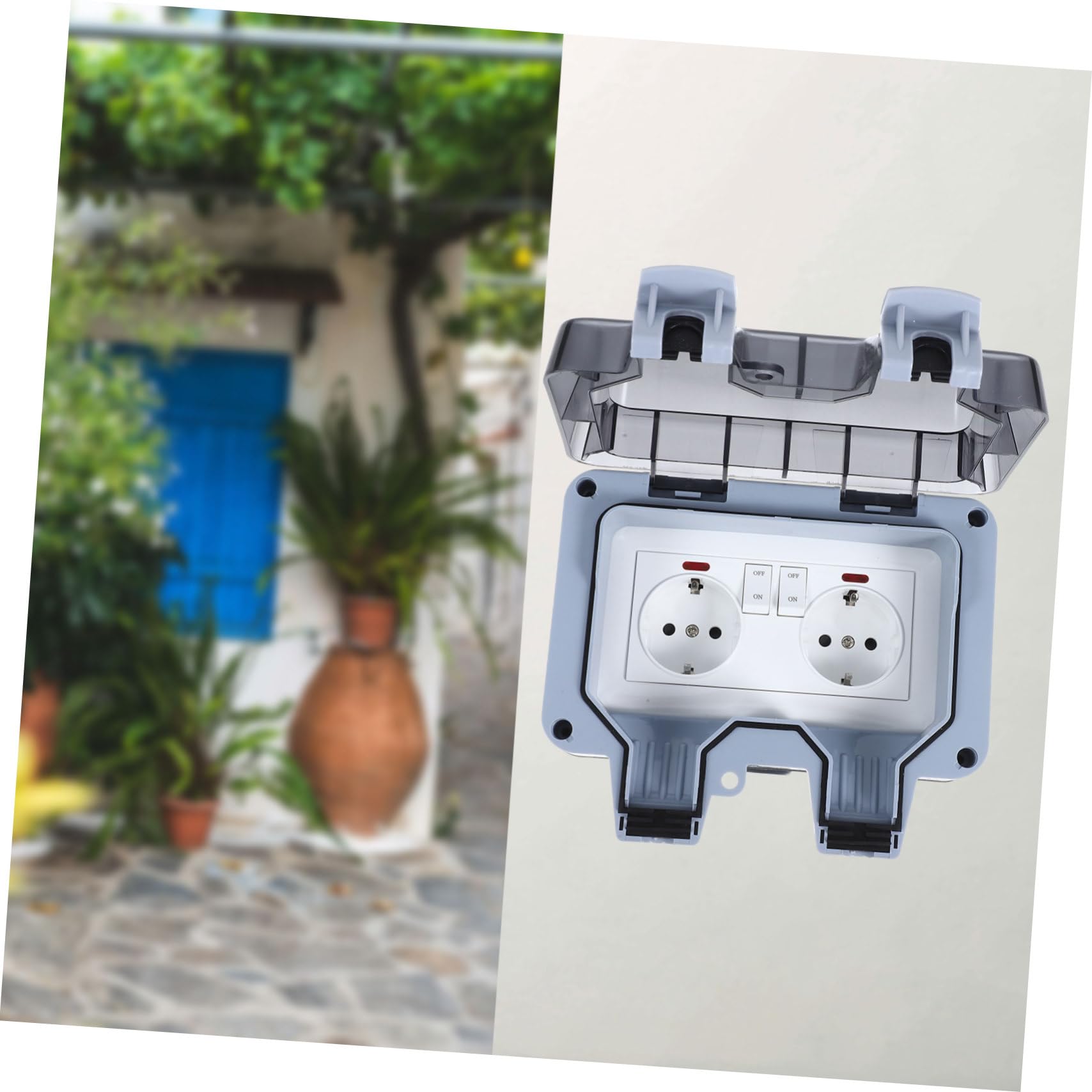 Presa da Esterno Presa Elettrica da Parete Professionale Ip66 in Pvc con Doppia Uscita e Copertura Resistente per Giardino e Aree Esterne