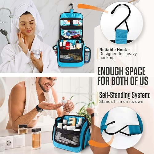 Vista 123 de VENTURE 4TH Neceser de viaje colgante para mujeres y hombres, organizador de viaje con compartimentos expandibles y bolsa transparente extraíble