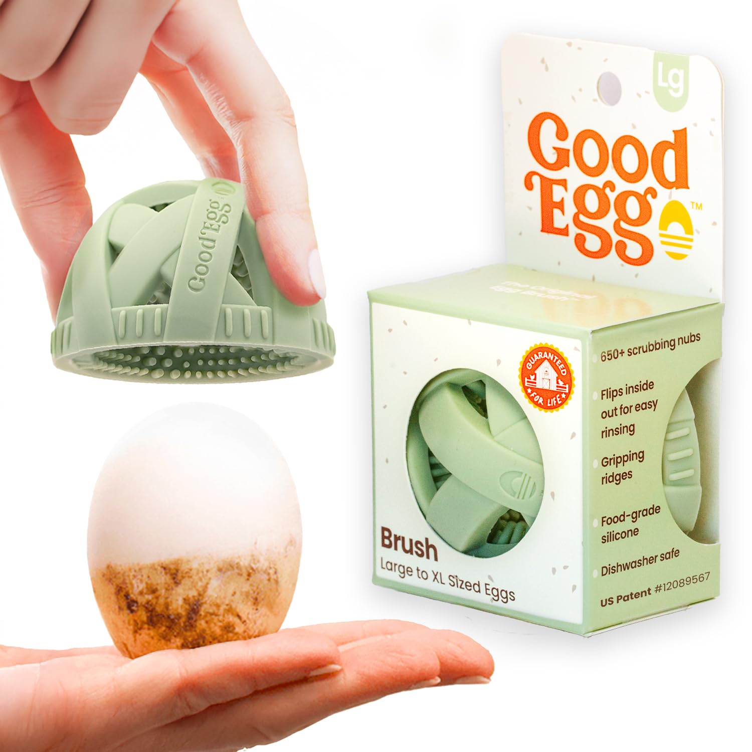 GoodEgg The Original Egg Brush, Silicone Egg Cleaning Brush for Farm Fresh Eggs, Egg Washer, Chicken Coop Accessories, Ideal for Backyard Chickens & Egg Collectors, Large to XL Sized Eggs, Green