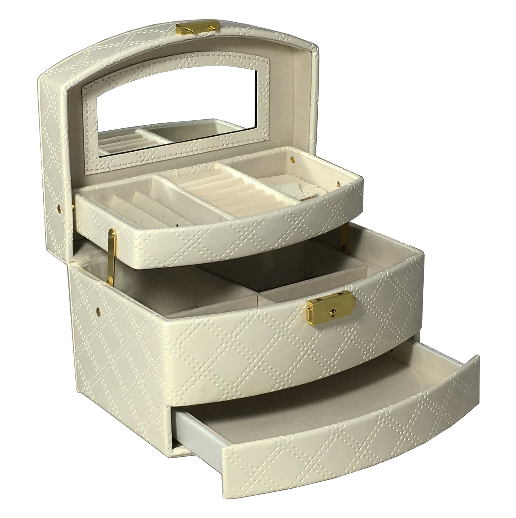 Victoria - Premium Faux PU Leather Jewellery & Make Up Storage Organizer (White)